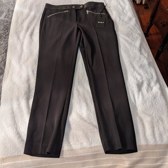 DKNY Black Pants with Faux Leather Waist Band - Picture 2 of 6